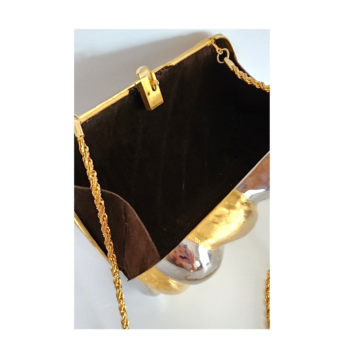 Vintage 80s Metallic Bag Gold Silver Mini Purse Minaudiere Clutch