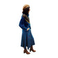 Vintage 80s KOOS VAN DER AKKER Dress Blue Green Knit Floral Applique Gold Trim