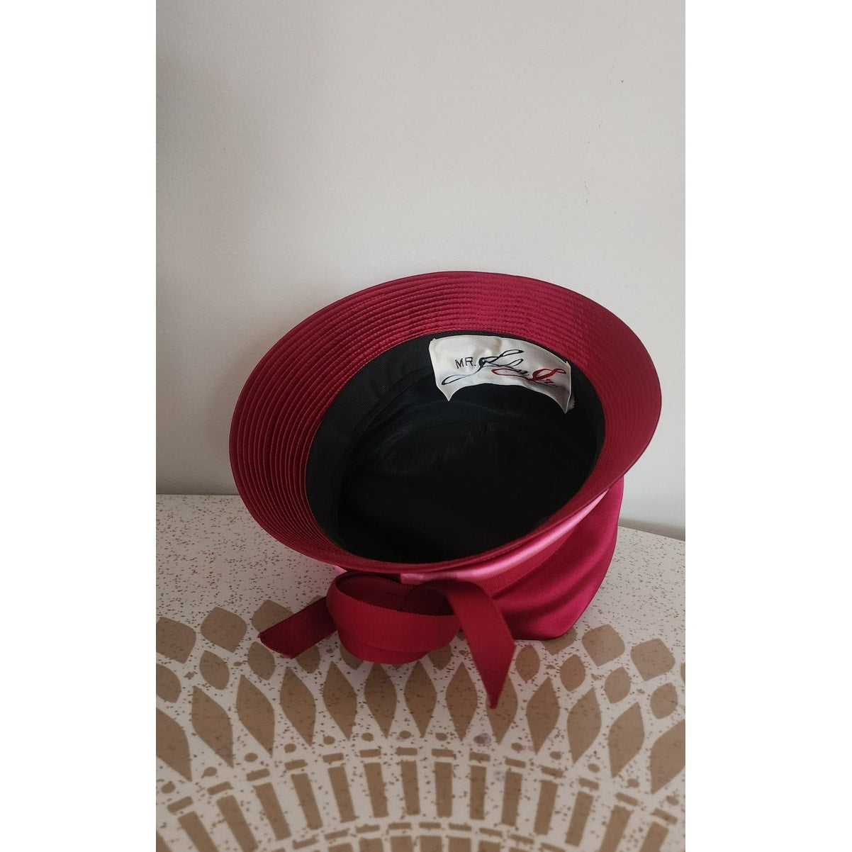 Vintage 60s Bucket Hat Red Pink Satin Cloche 20s Style Mr John Jr