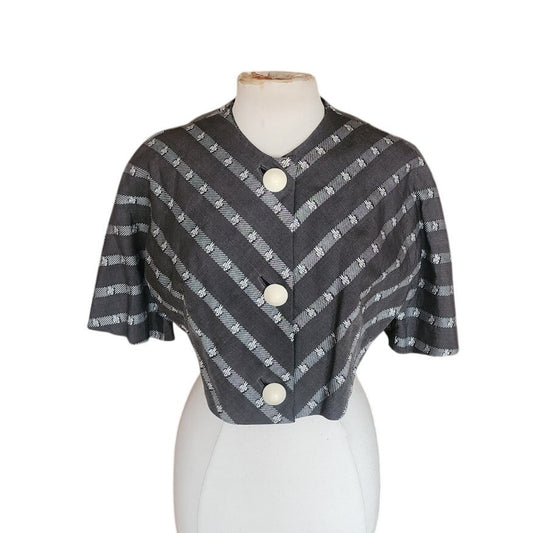 Vintage 50s Cropped Bolero Jacket "Topaz Original" Grey Striped Rockabilly Large