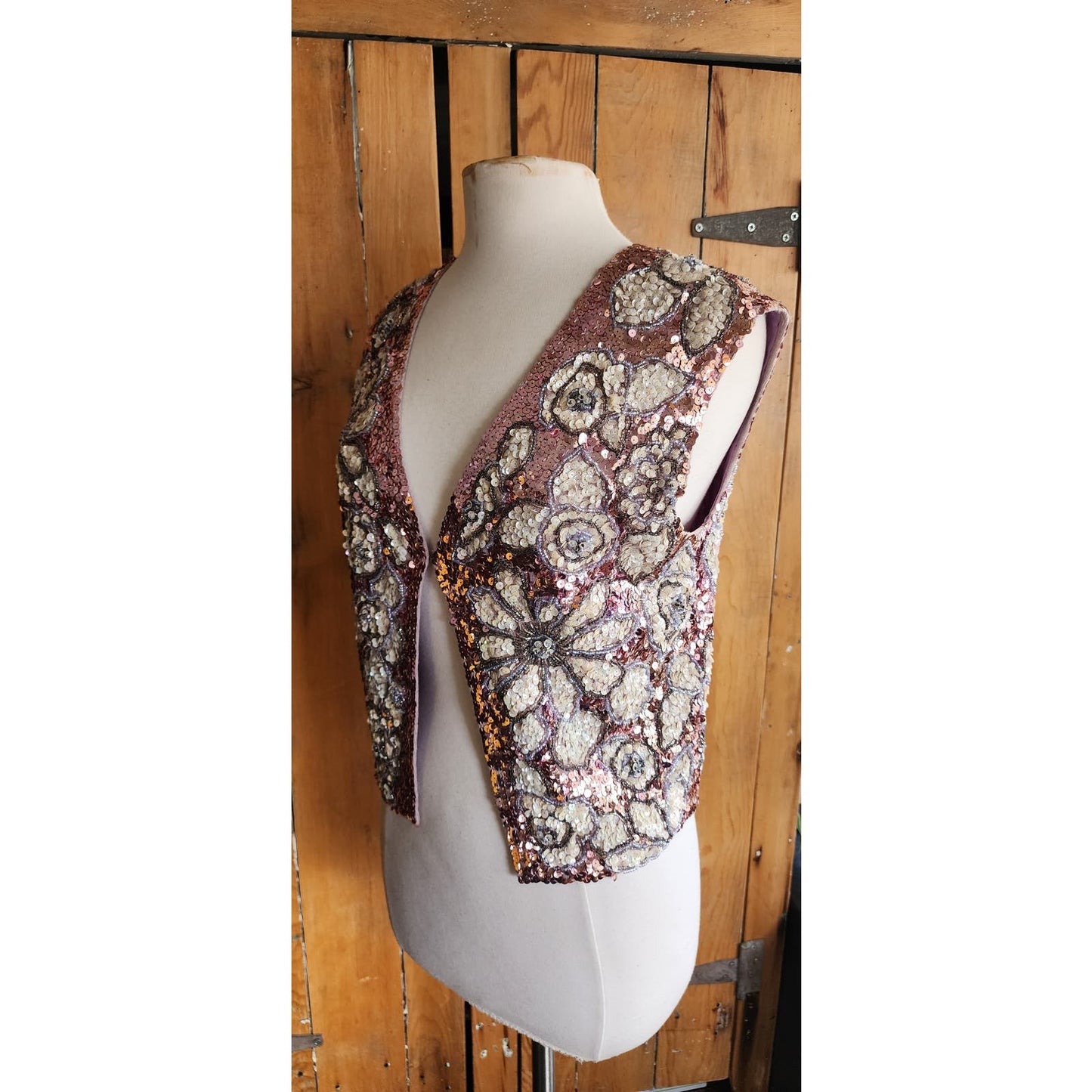 Vintage 60s Sequined Vest Pink Silver Marshall Fields