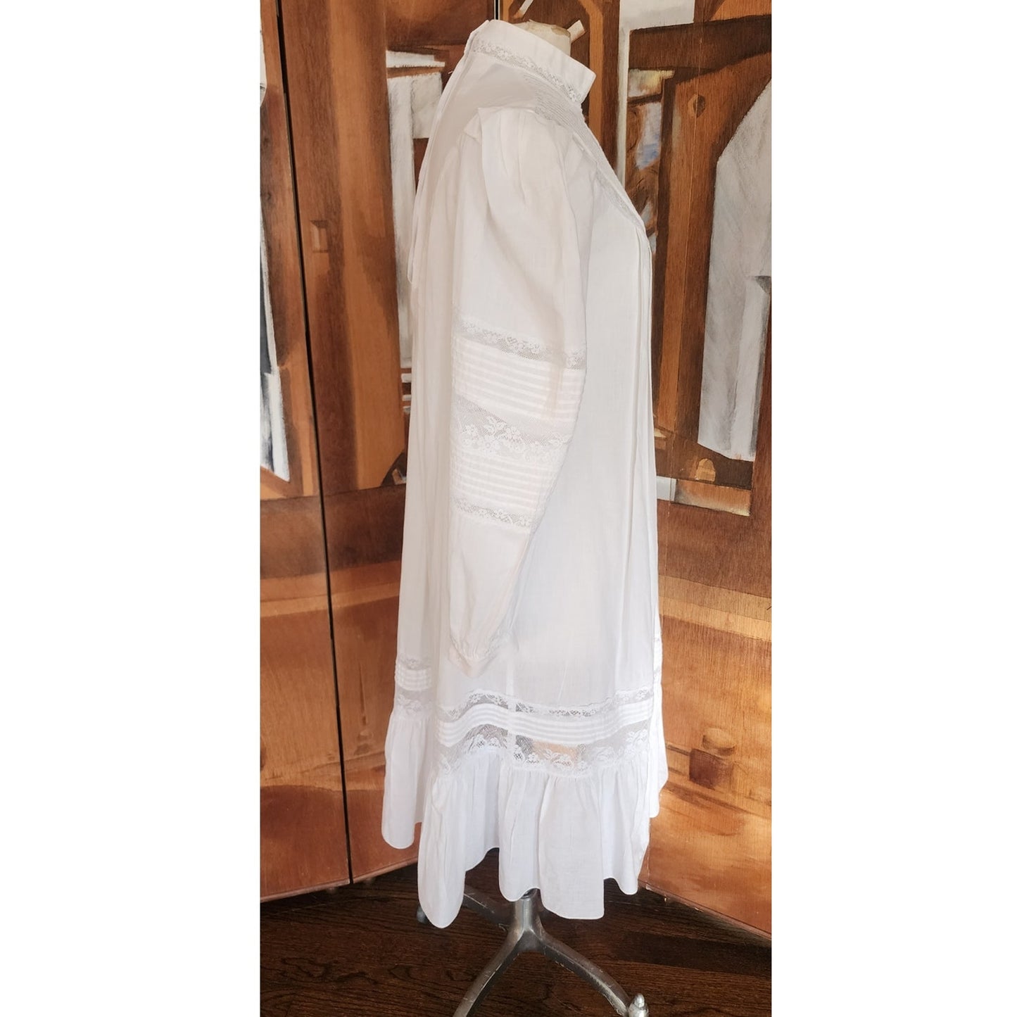Vintage 80s Ceegee Sue Wong White Cotton Lace Dress Festival Boho Victorian Puff Sleeve