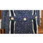 Vintage 1920s Day Dress Silk Print Navy Blue Polkadot Micro Dot Long Sleeves / S