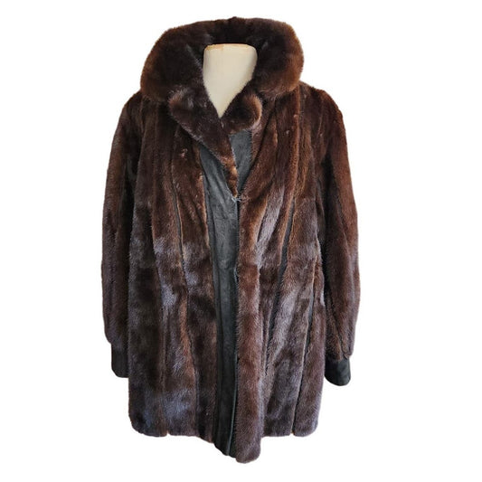 Vintage 70s Brown Mink Fur Jacket Black Suede Lacritz & Picus