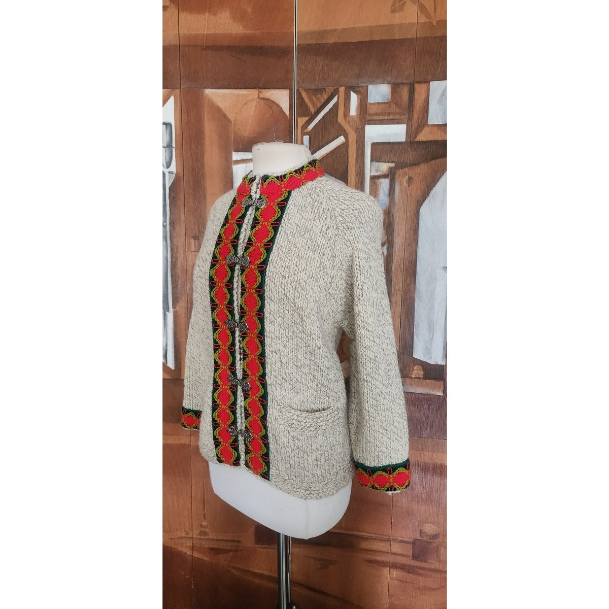 Vintage 1970s Brooks Brothers Cardigan Nordic Clasp Sweater Beige Wool Denmark Danish