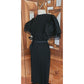 Vintage 1980s Bill Blass Party Dress Black Organza Puffy Sleeve Belted Medium