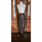 Vintage 80s Brown Leather Pencil Skirt High Waisted Geometric Accent Stitching