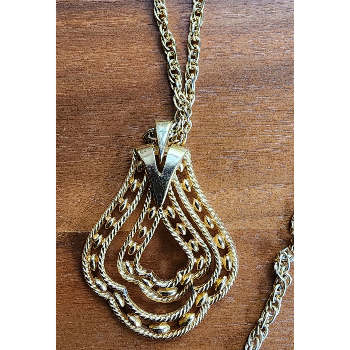 Vintage 60s Trifari Pendant Necklace Gold Baroque Style