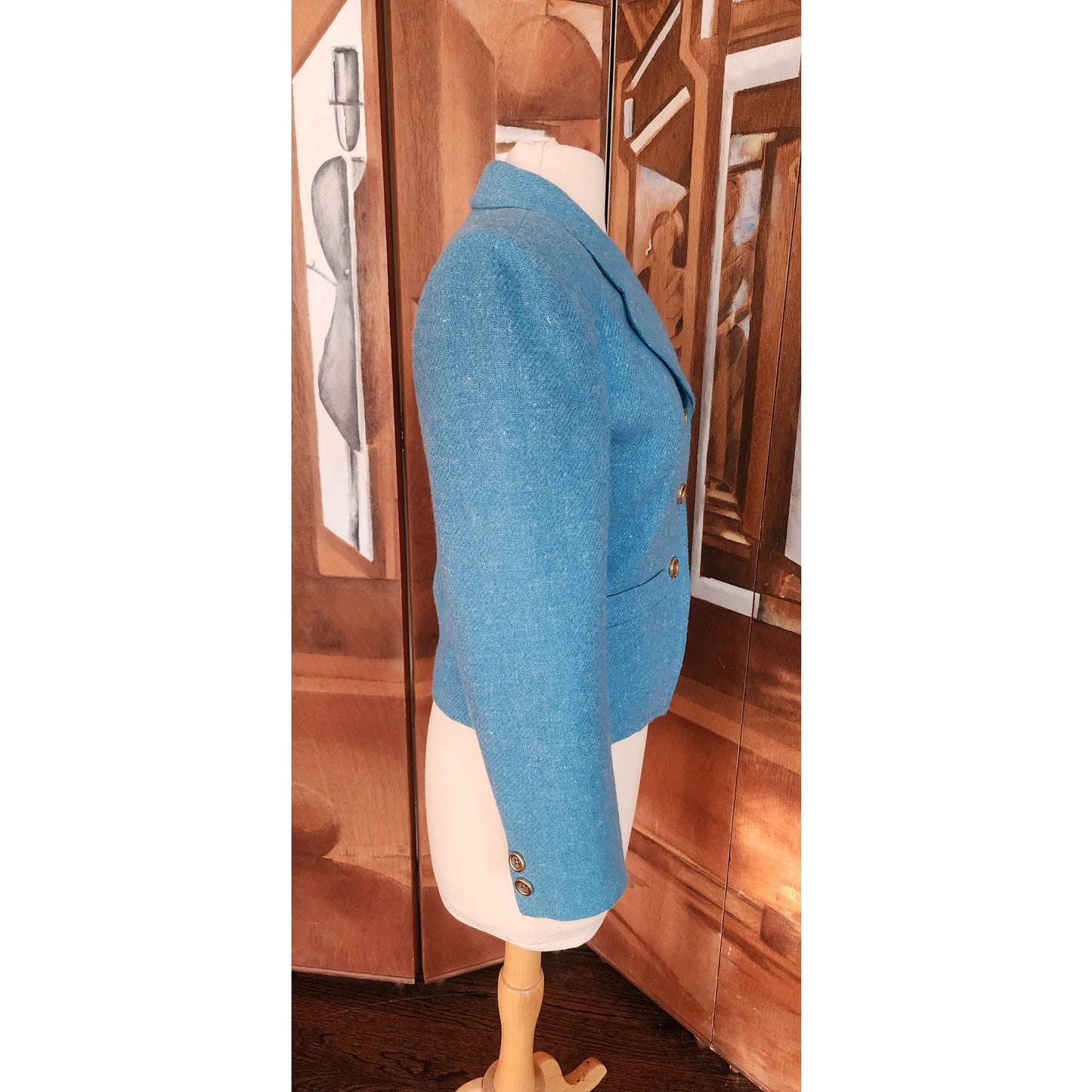 Vintage 70s Guy Laroche Blue Wool Tweed Blazer Jacket