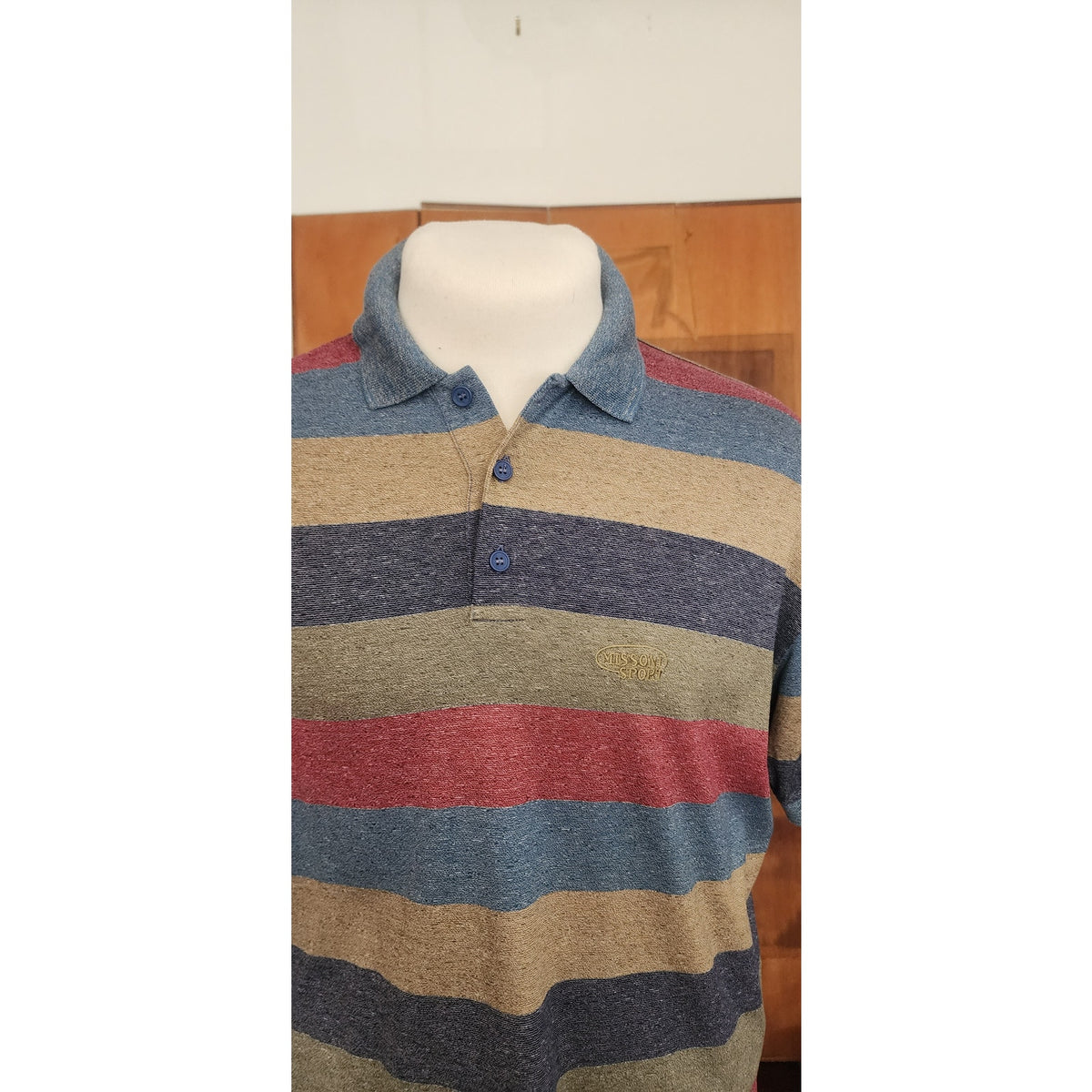 Vintage 1990s Missoni Sport Mens Shirt Rainbow Stripes Cotton Knit Polo XL