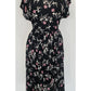 Vintage 30s Rayon Print Maternity Dress Adjustable Tie Sash Dark Floral Print