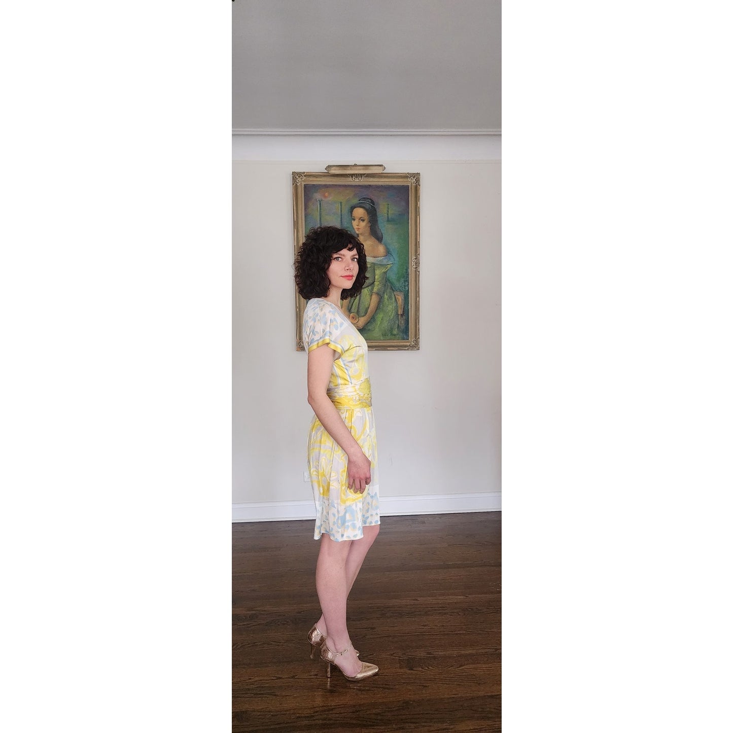 Vintage Y2K Emilio Pucci  Dress Short Sleeved Silkprint  Yellow Gray NWT