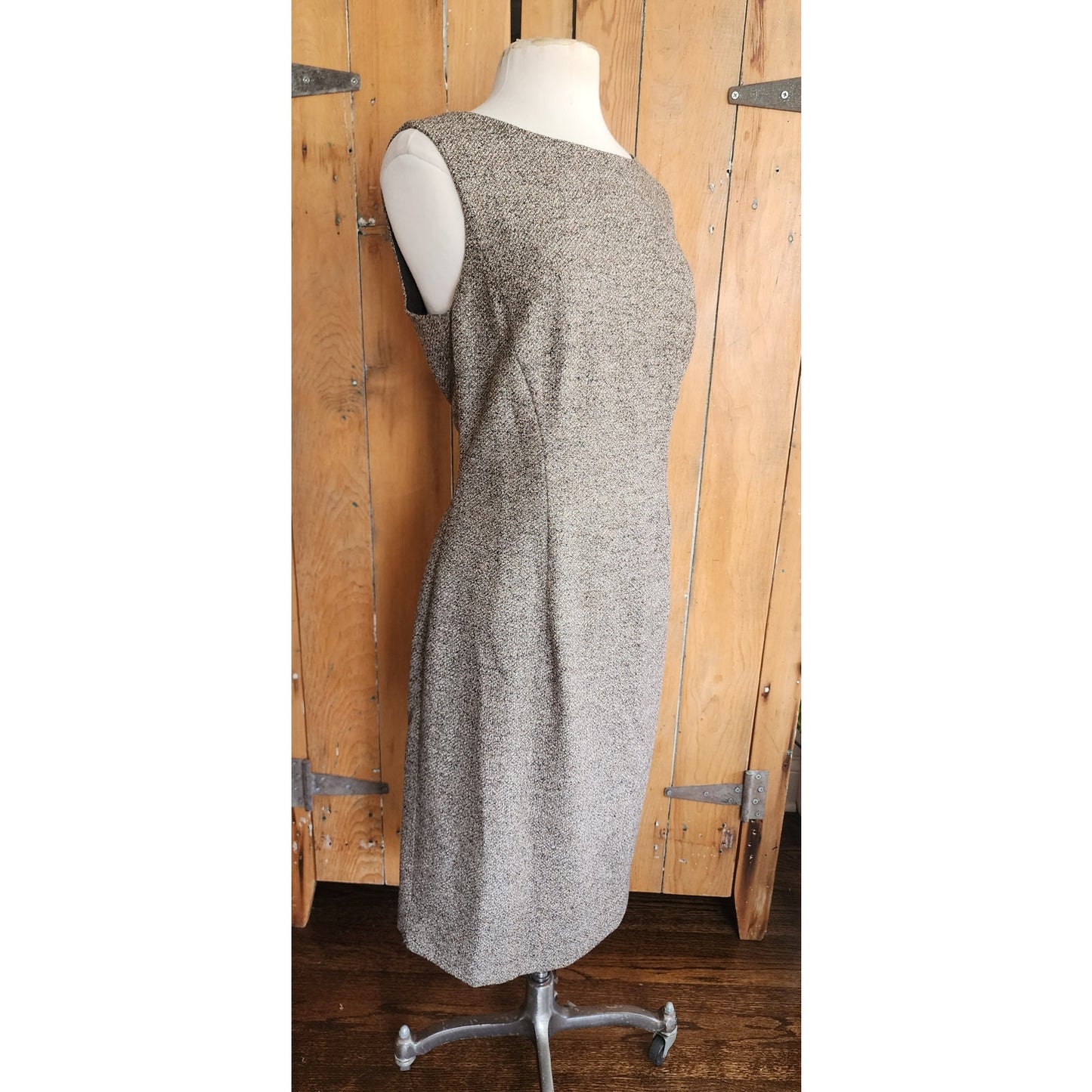 Vintage ESCADA Dress + Jacket Suit Set Alpaca Blend Wool Tweed Striped Mink Fur Trim / L