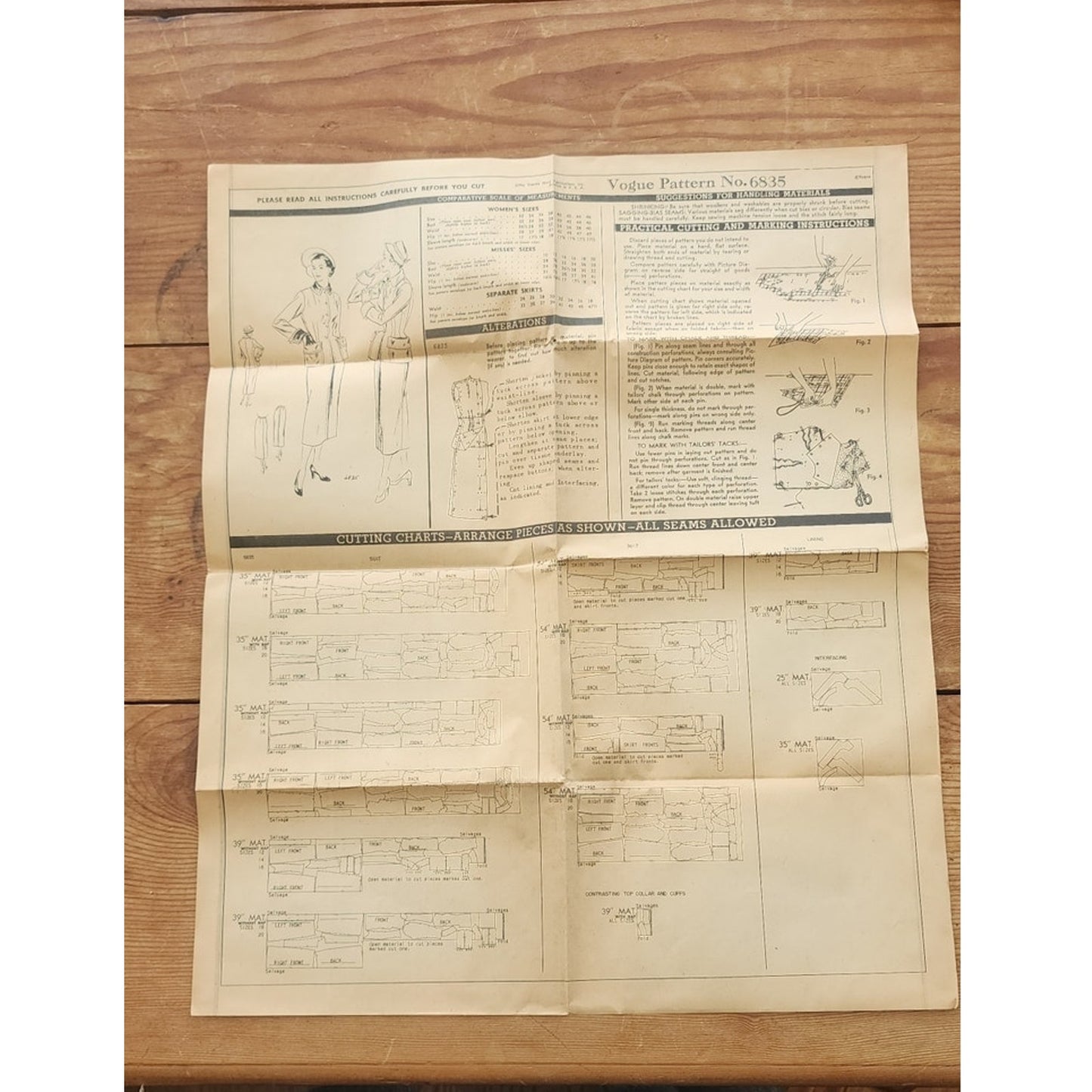 Vintage 40s ORIGINAL Sewing Pattern Skirt Suit Vogue Pattern 6835 34 Bust