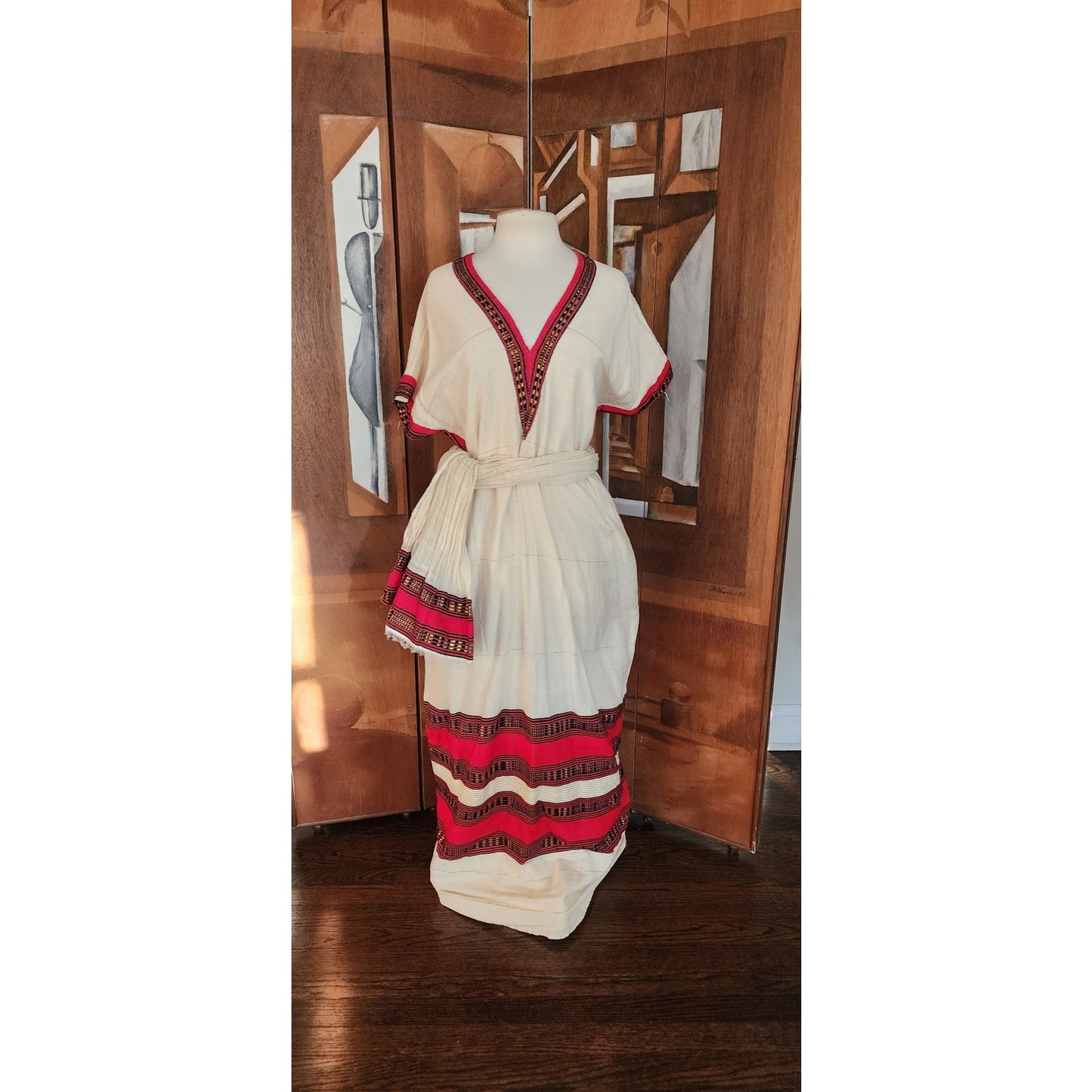 Vintage Handmade Ethiopian Eritrean Habesha Dress + Scarf Traditional Folk Ethnic Costume
