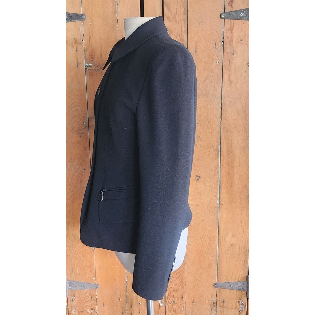 Vintage Hermes Blazer Black Wool Three Button Closure / M