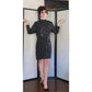 Vintage 80s Rhinestone Beaded Dress Black Long Sleeves by Richilene / M