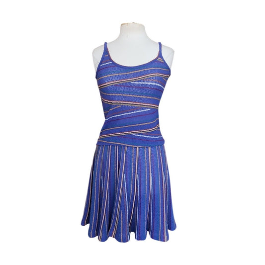 Vintage 1980s Missoni Set Knit Camisole Top Pleated Skirt Blue Stripe I Magnin
