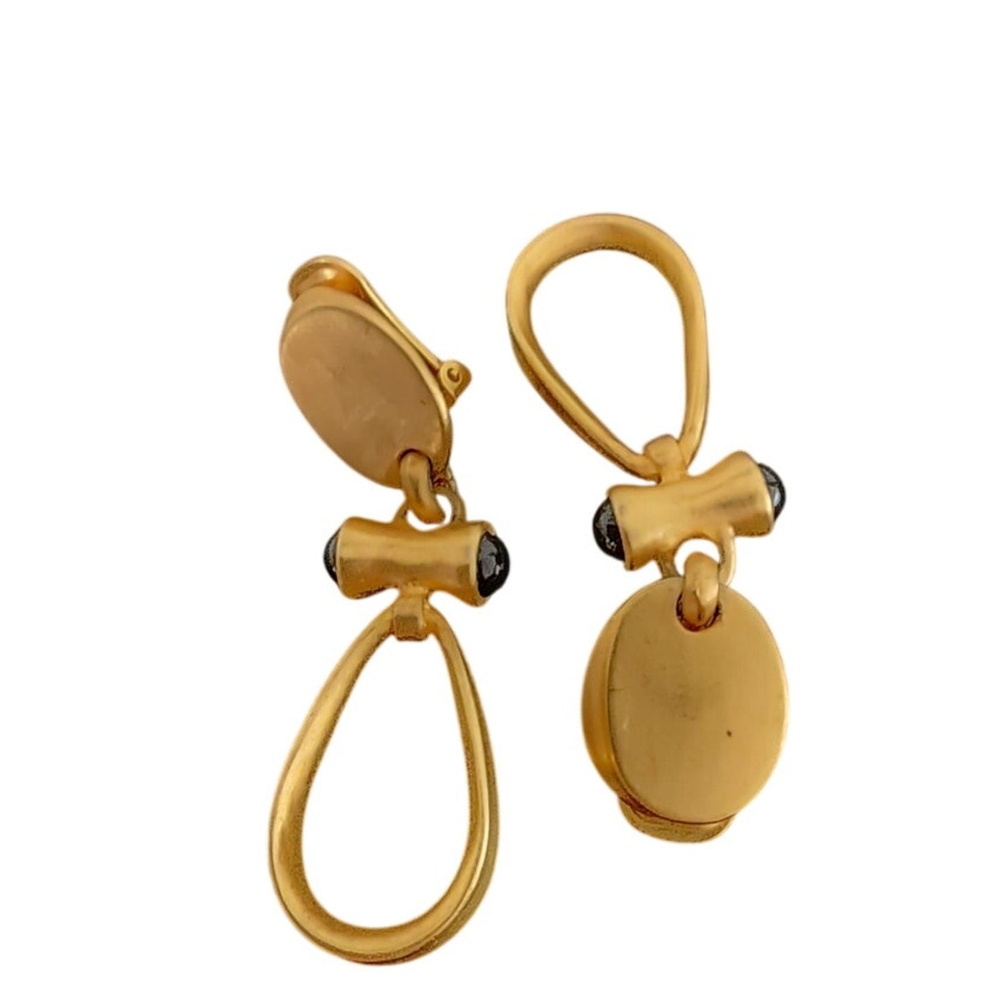 Vintage Gold and Black Teardrop Clip-On Earrings 80s 90s Etruscan Revival