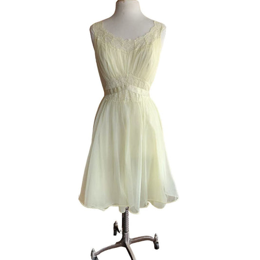 Vintage 50s Yellow Slip Dress 38 Nylon Lace Vanity Fair