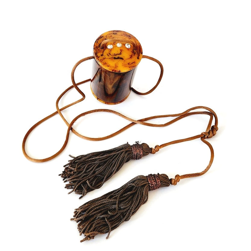 Vintage 20s Celluloid Vanity Purse Minaudiere Dance Bag Tassels