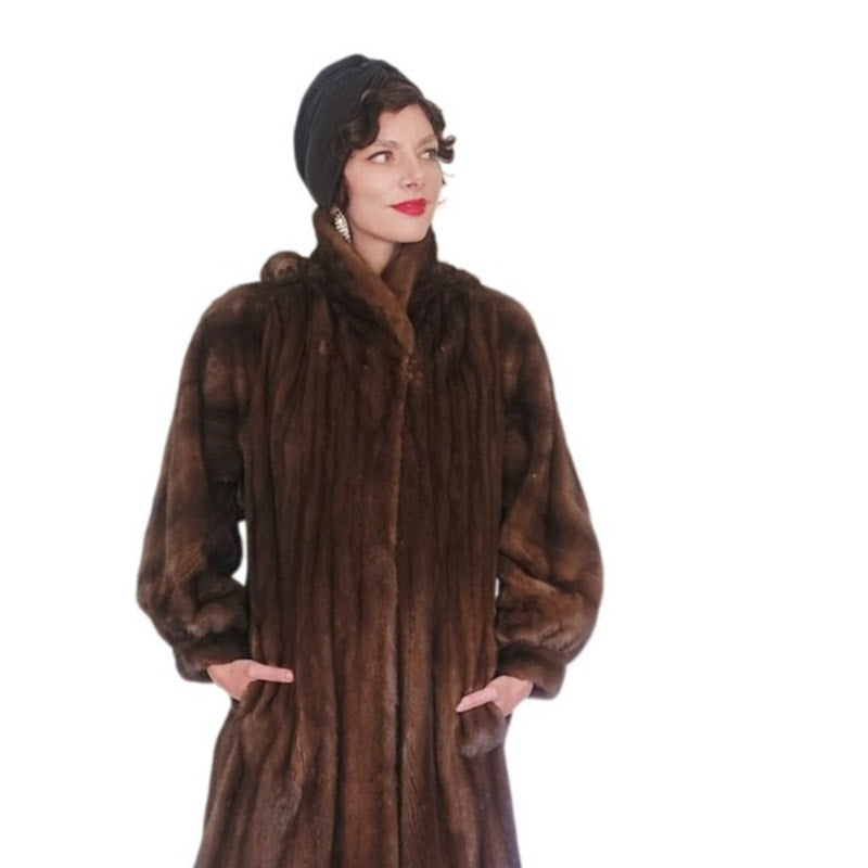 Vintage 1980s Sable Fur Coat Long Ankle Length Hoode