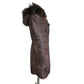Vintage 2000s Brown Leather Parka Coat w/Fur Lined Hood & Shearling Liner Fitted S
