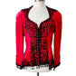 Vintage 80s Victor Costa Blazer Red Silk Black Beads Large
