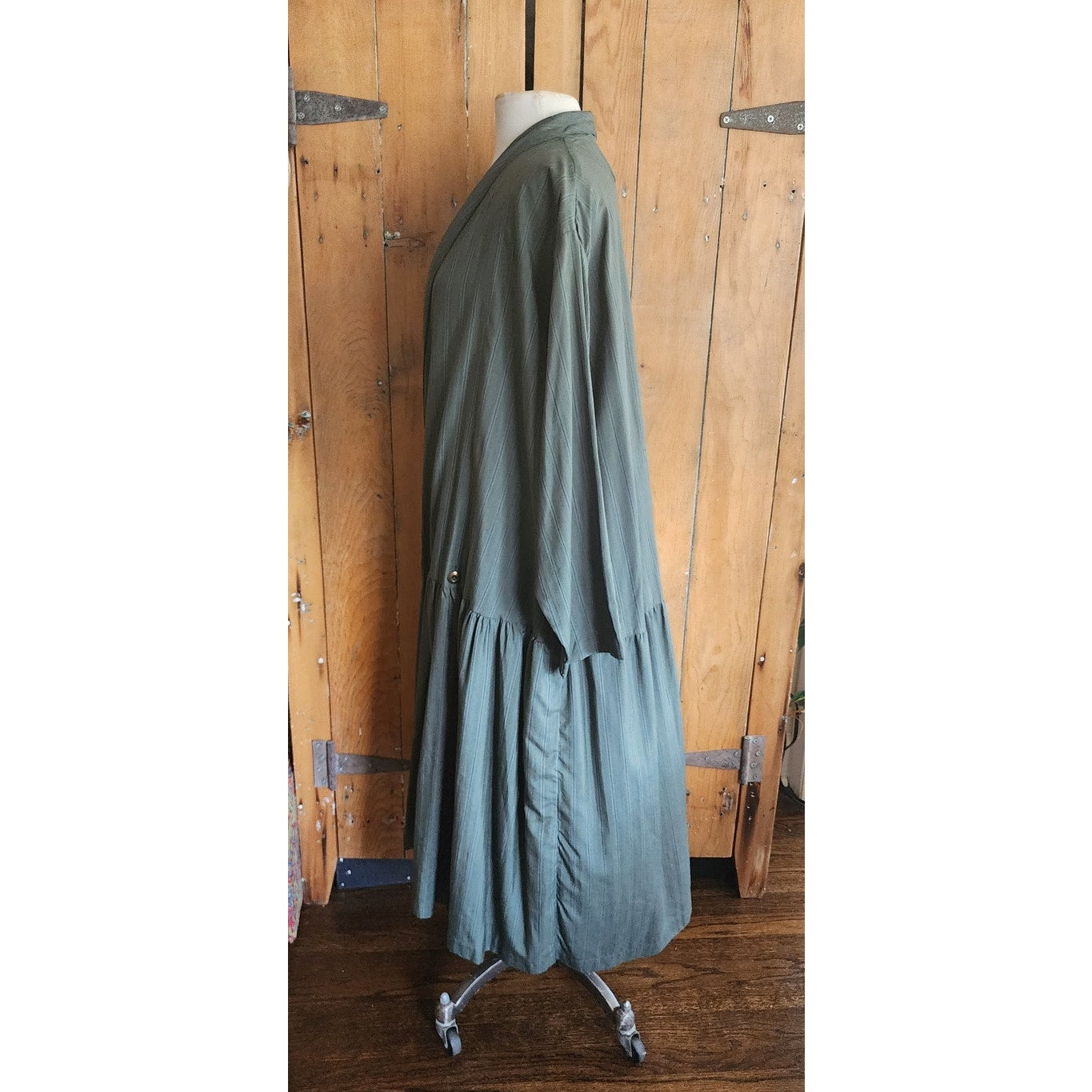 Vintage 80s J Morgan Puett Dress Green Silk Drop Waist