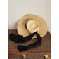 Vintage 90s Straw Summer Hat Badgley Mischka Floppy w/Black Scarf