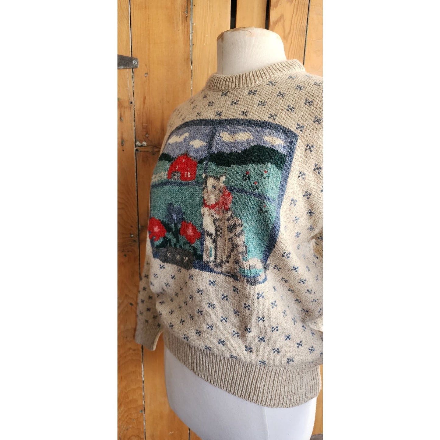 Vintage 80s Cat Sweater Eddie Bauer Wool Blend