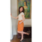 Vintage 80s Orange Linen Dress Shorts Pleated Front by Perlie / M