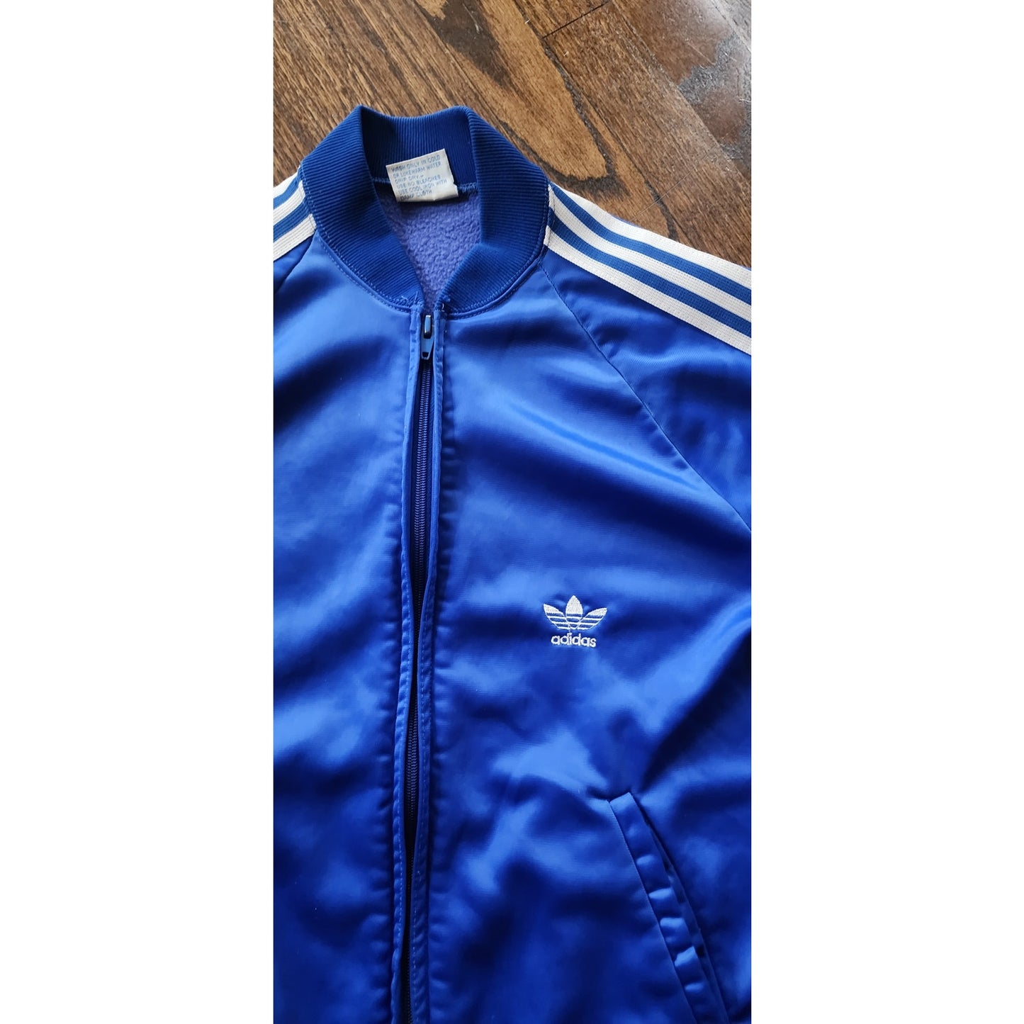 Vintage 1970s ADIDAS Track Suit Blue w/White Stripe Jacket + Pants / Medium