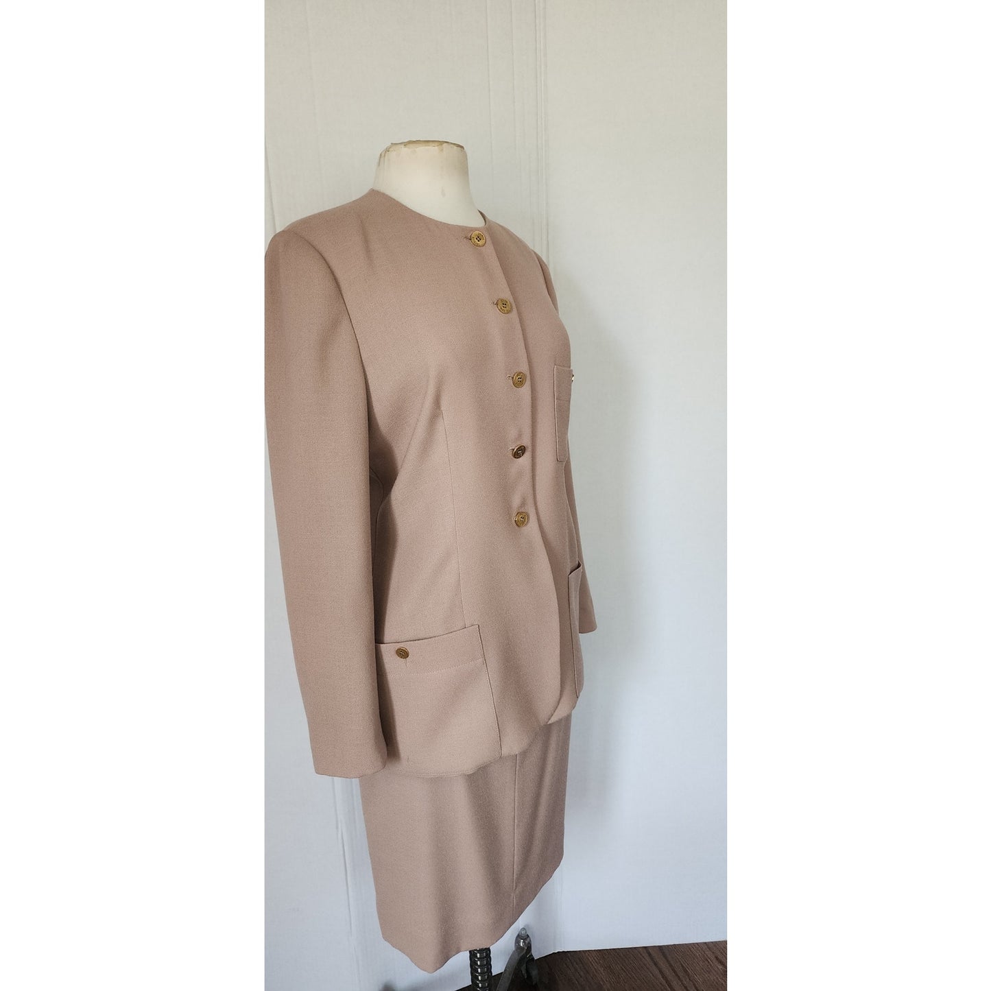 Vintage 1990s Sonia Rykiel Skirt Suit Beige Wool / M