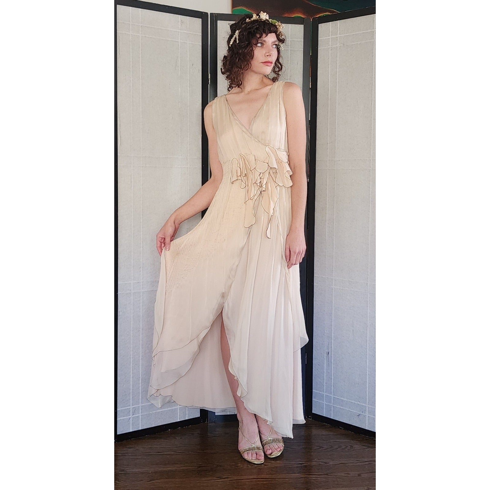 Vintage 2000s FENDI Evening Dress Sleeveless Cream Chiffon NWT – RareJule Vintage