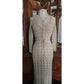 Vintage 1970s Cream Knit Maxi Dress Openwork Crochet Liner Long Sleeved Belted