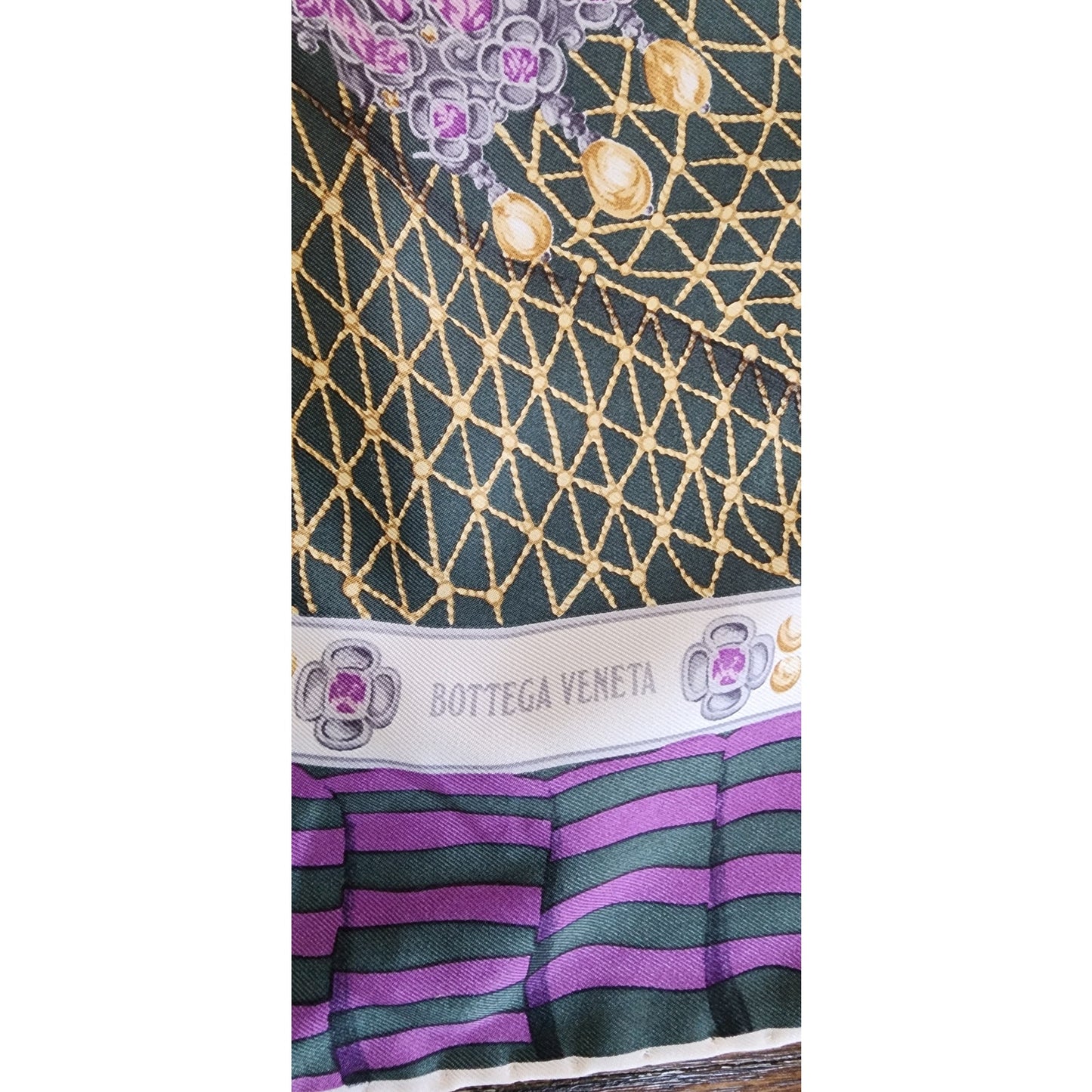 Vintage Bottega Veneta Silk Scarf Green Purple Jewelry Print