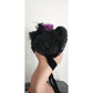 Antique Victorian Hat Black Bonnet Feathers Sequins Lace & Purple Flowers