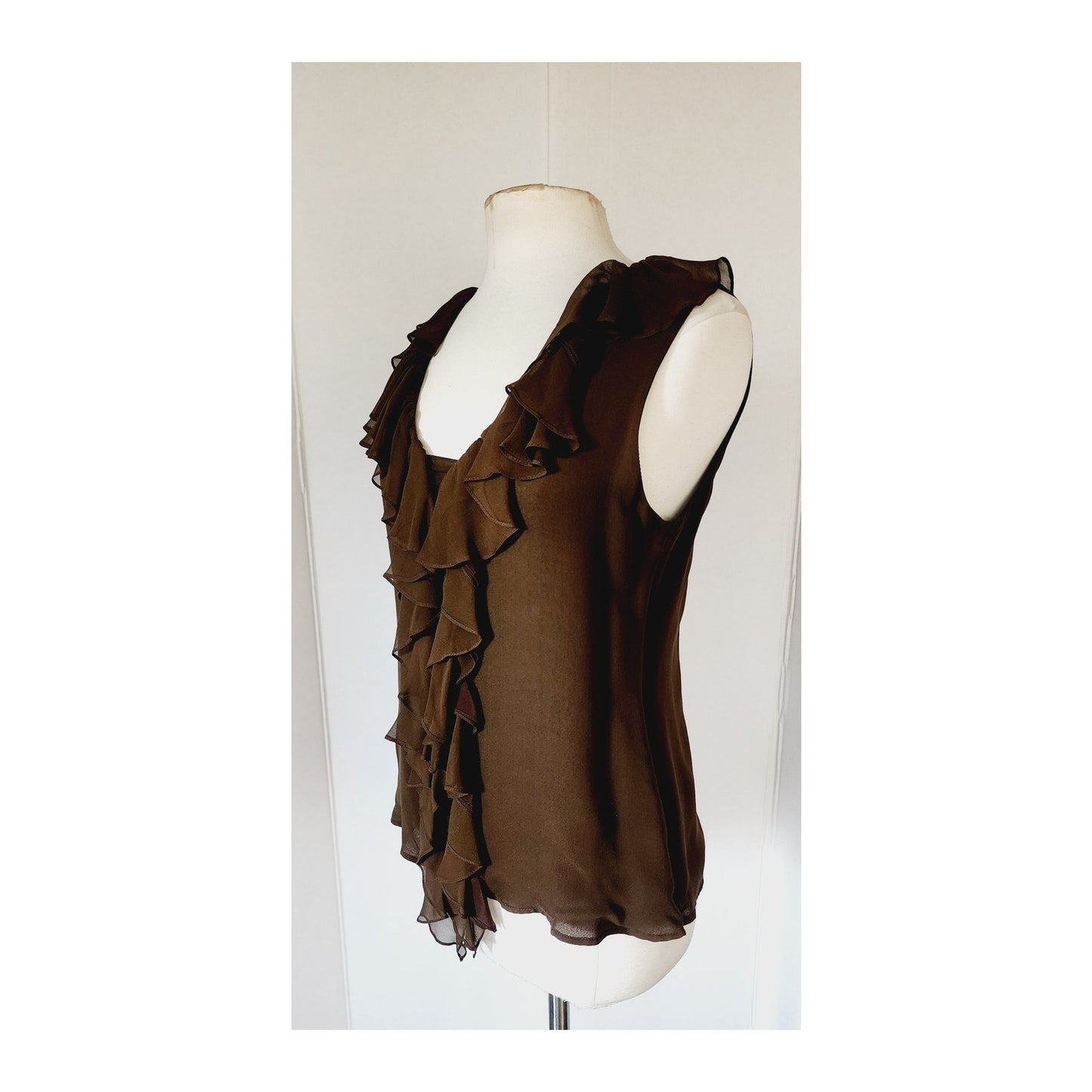 Vintage 2000s Oscar de la Renta Blouse Chiffon Silk Brown Top Ruffles NWT