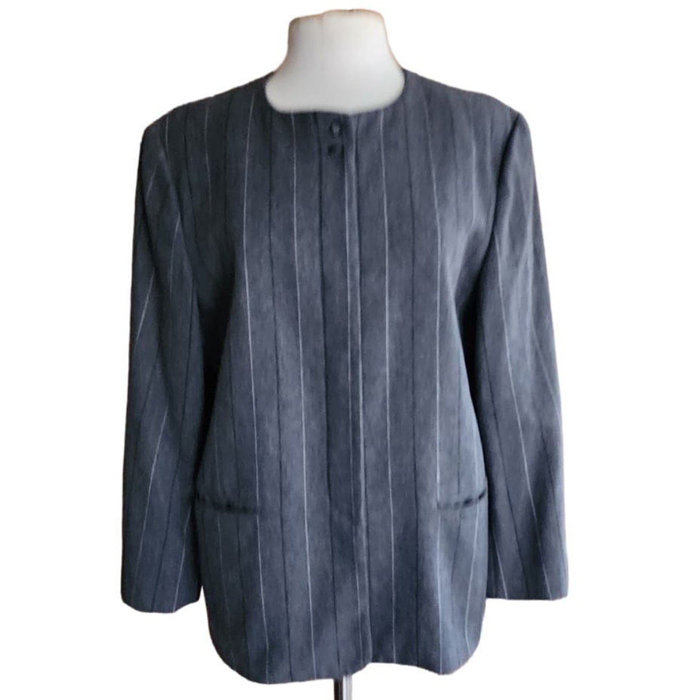 Vintage 80s Pinstriped Blazer Gray Wool Ashley Brooke