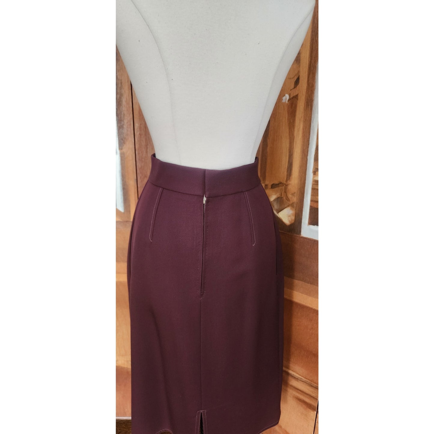 Vintage 1980s CHLOE Pencil Skirt Midi Oxblood Burgundy Red Wool Lagerfeld Era Marshall Fields