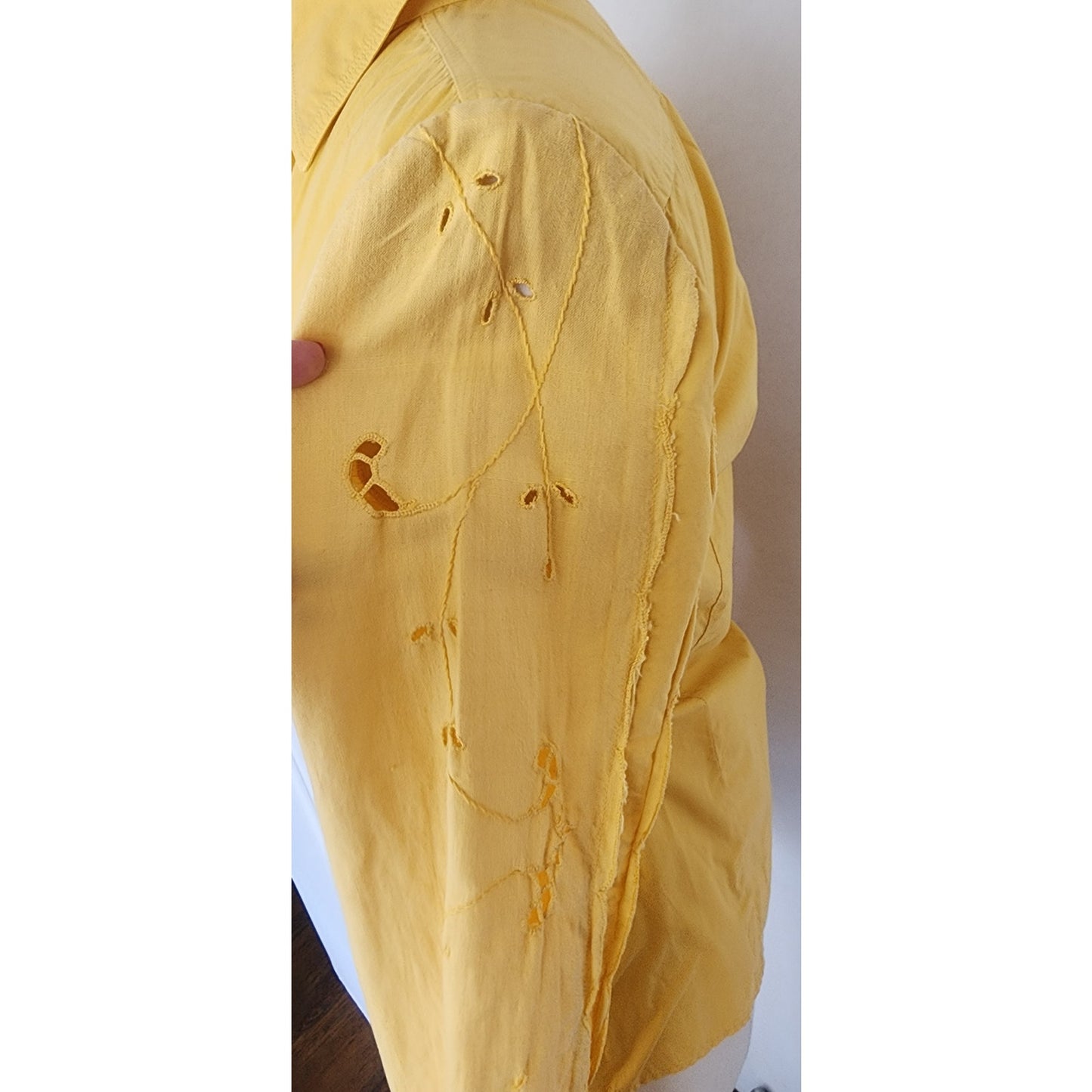 Vintage Yellow Shirt Button Down by Philosophy Alberta Ferretti w/ Crochet Trim Small