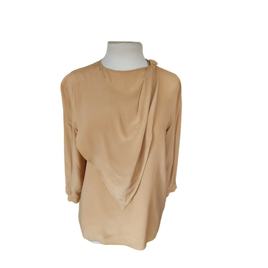Vintage 90s Beige Silk Blouse w/Scarf Panel Armani Collezioni / S