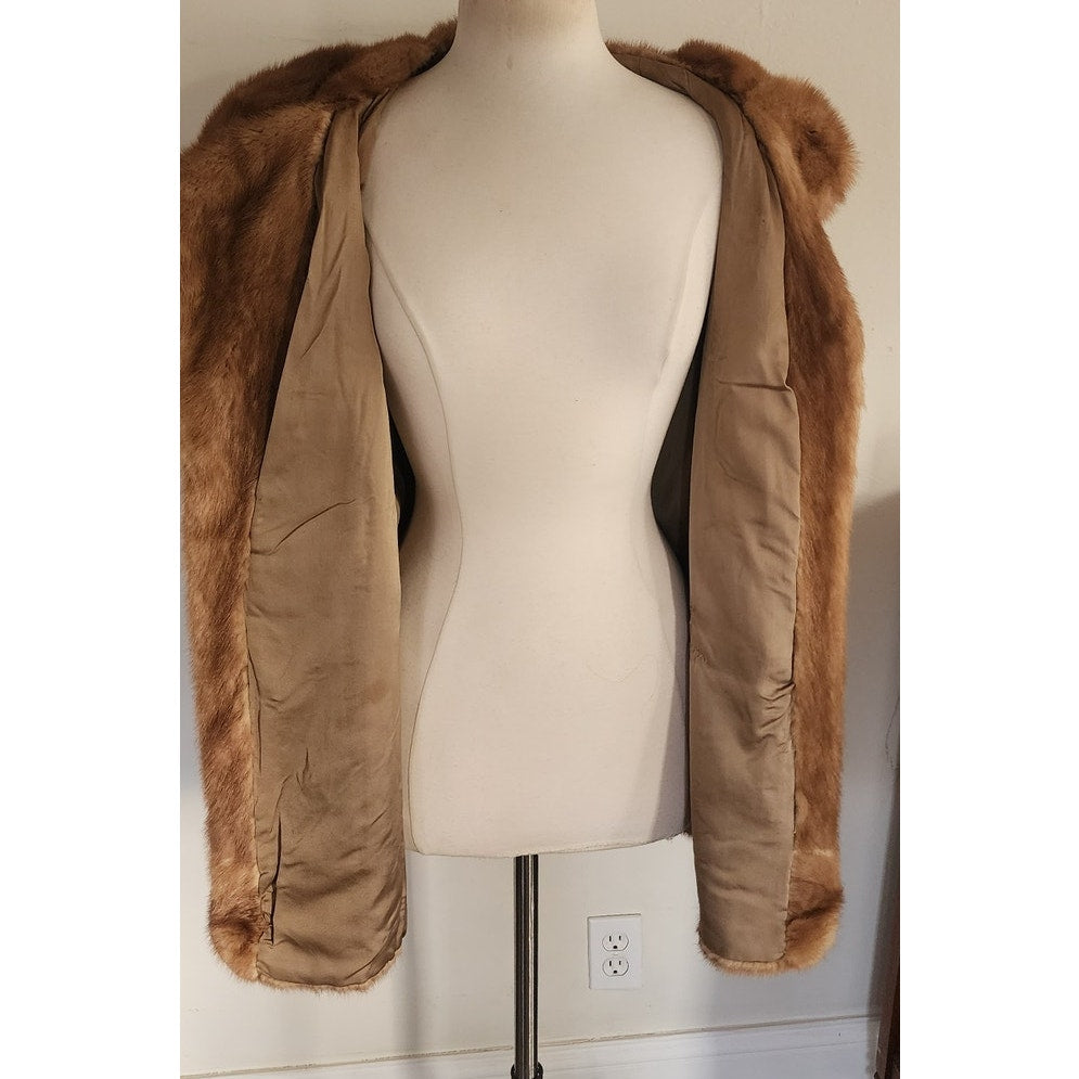 Vintage 50s Mink Fur Coat Caramel Brown Hip Length