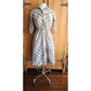 Vintage 50s Gray Dress Chevron Strip Plaid Print  / Medium