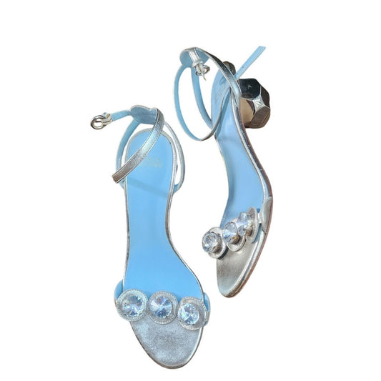 Frances Valentine BEATRIX Sandals Shoes Mary Janes Silver Rhinestone 5 1/2