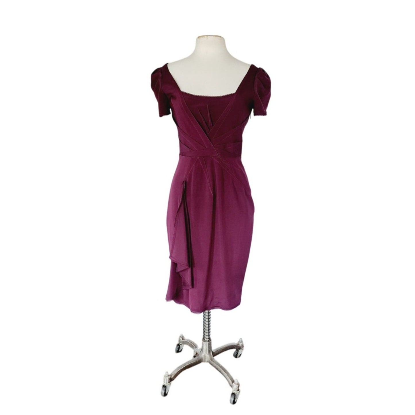 Vintage 2000s Zac Posen Dress Plum Purple with Side Waterfall Scarf NWT