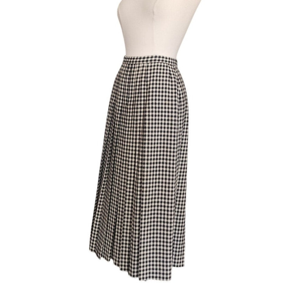 Vintage 1970s Long Skirt Houndstooth Wool High Waisted Pleated / S