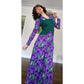 Vintage 70s Maxi Dress Purple & Green French Toile Print Baroque Rococo
