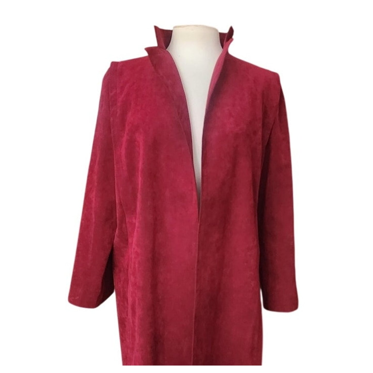 Vintage 1970s Pauline Trigère Ultrasuede Coat Burgundy Red Maxi Trench